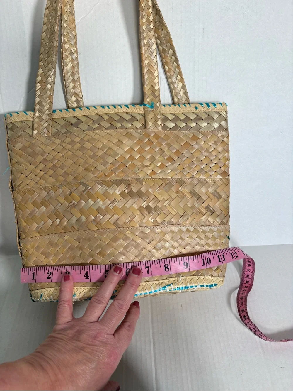 Vintage Bahama Wicker Blue Flip-Flop Embellished Souvenir Straw Tote